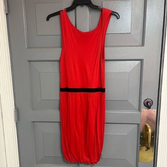 Theory Red Modal Bubble Hem Draped Sleeveless Minimalist Dress Sz M - Picture 2 of 7